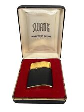 Vintage Tobacciana Swank Windproof Butane Lighter Black And Gold Tone W Box READ picture