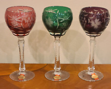 ANNA  Hutte Bleikristall Bohemian CRYSTAL COLOR CUT TO CLEAR  GLASSES(3)  8.5 in picture