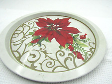 Vintage Poinsettia Christmas Metal Tin Serving Platter Tray 12 1/2 