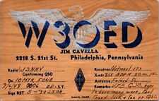 W3OED Jim Cavella Philadelphia PA QSL Card 1948 Eagle Emblem Ham Radio Postcard picture