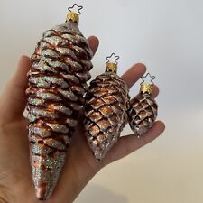 3 OWC Bumpy Glass Pinecone Christmas Ornaments Old World Christmas Glitter picture