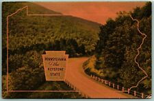 Keystone State Card Welcome Sign Pennsylvania Linen Postcard H8 picture