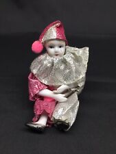 VTG 80s Jester Clown Harlequin Pink Silver Porcelain Head Hands and Feet picture