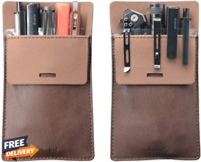 Leather Pocket Protector Pen Pouch Holder 2 Pack Shirt Jacket Tool Organizer✅ picture
