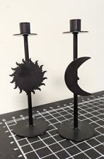 Pair Of Matte Black Minimal Sun and Moon Candlesticks 10” Tall picture