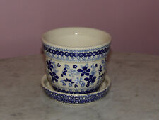 Polish Pottery Small Flower Pot with Saucer UNIKAT Signature Rembrandt in Blue picture