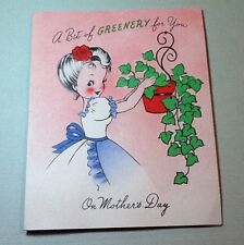 #C549- Vintage 1946 Mother's Day Greeting Card Girl Tending To Ivy Planter   picture