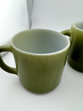 Vintage Set of 2 Federal Milk Glass Mugs Avocado Green Cups D Handle picture