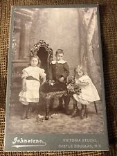 Victorian Cabinet Card Photo Three Children w/ Doll & Toys - Johnstone picture