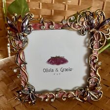 Olivia & Gracie enamled bejeweled 4 x 4 dragonfly picture frame picture