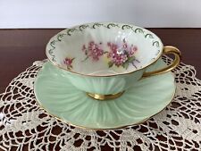 Vintage Shelley Fine Bone China Cup & Saucer Mint Green Pink Begonias picture