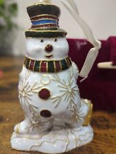 RETIRED Dillards Cloisonne Collectable Christmas Snowman Ornament Velvet Box picture