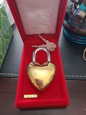 VTG 80's Brass Lovelock Heart Shaped Padlock 2 Keys NOS ENGRAVEABLE ORIGINAL BOX picture