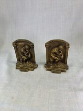 “The Thinker “ Thinking Man Bronzed Bookends Heavy Cast Bronze Vintage picture