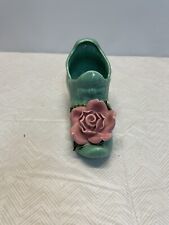 1970s-80s Ceramic Shoe Planter With Pink Rose picture