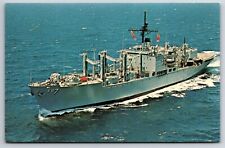 USS San Jose AFS-7 Naval Ship Helicopters Marine Photo Pub Chrome Postcard picture