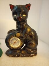 Vtg BLACK CAT CERAMIC  FIGURINE WITH THERMOMETER MADE IN JAPAN picture