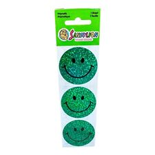 Vtg Sandylion Stickers Large Green Happy Smile Face Shiny Foil Smiley Sealed picture