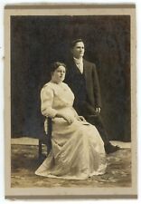CIRCA 1890'S CABINET CARD Man  Next to Woman Wearing Victorian Dress In Chair picture