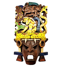 Wooden Carved Colorful Mexican Mask Mayan Home Decor picture