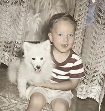 Vintage Photo 8x10 Toddler Boy Samoyed Spitz Dog Harriman Tennessee picture
