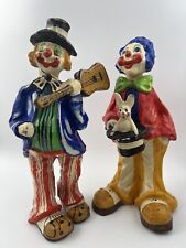 Pair 17” Large Colorful Vintage Paper Mache Clowns Alverez Mexico Handmade Art picture