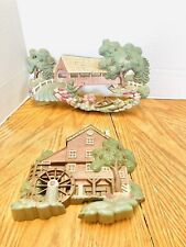 Home Interiors 1998 Wall Hangings Set Covered Bridge House Wagon Wheel #3726 picture