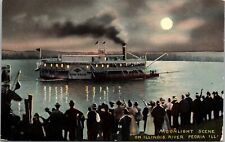 1910 Moonlight Scene David Swain Steamboat Illinois River Peoria IL Postcard L66 picture