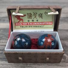 Vintage Chinese Iron Ball Blue Hebei Baoding Chimes Case & Directions Health picture
