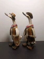 2 Vintage Tii Collections Wood Look Resin DUCK COWBOY  11” with Rope And Saddle  picture