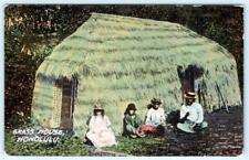 1910-20's HONOLULU HAWAII GRASS HOUSE HUT HOME FAMILY SOUTH SEAS CURIO POSTCARD picture