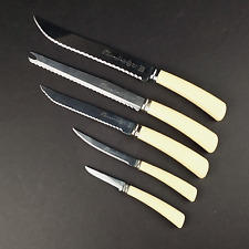 Vintage Fleur-de-lis 5-Pc Surgical Stainless Steel Knife Set Bakelite Handle USA picture