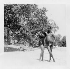 Found Photo African American Woman Swimsuit Shirtless Man 1960s Vintage Original picture