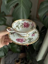 Vintage Unmarked Japanese Rose Gold Trim Teacup and Saucer picture