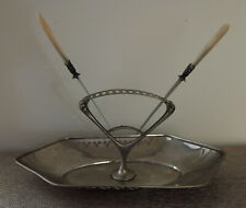Art Deco Antique Vintage metal fruit basket tray with two knives – early 1900's picture