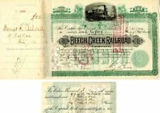 Beech Creek Railroad Co. transferred to Wm. K Vanderbilt - Stock Certificate - A picture