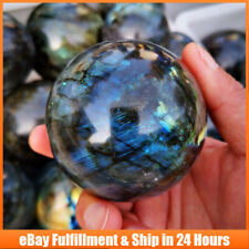 60mm Natural Healing Labradorite Sphere Quartz Crystal Ball Gems W/ Stand Decor picture