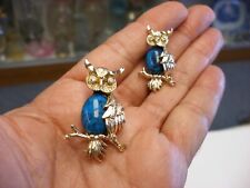 2 Vintage Gerry's Pin Brooch Rhinestone & Blue Color Stone Owl Design #B273 picture