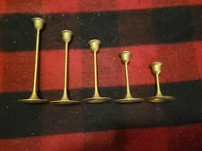 Set Of 5 Vintage Brass Taper Candlestick Holders Taiwan picture