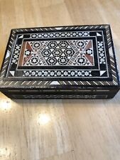 Vintage Middle East Intricate Inlaid Wood Trinket Folk Box 5 1/2 x 3 3/4 x 1 3/4 picture