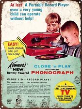 1960s Kenners Close and Play Phonograph Record Player Metal Sign 9x12
