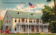Community House Gulfport Mississippi Flag Linen Vintage Unposted Postcard picture