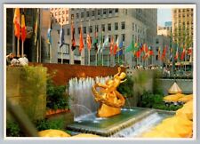 Postcard New York City NY Rockefeller Center Lower Plaza Prometheus Sculpture picture