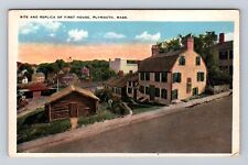 Plymouth MA-Massachusetts, Site And Replica Of First House, Vintage Postcard picture