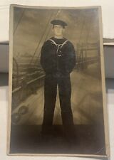 Postcard US Navy Sailor Portrait RPPC ; World War Bosons Whistle tuck in Blouse picture