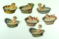 1880's-90's  Victorian Die-Cut Lot Of 7 Adorable Babies In Tub Fab PD318 picture