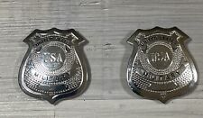 Pair (2) Vintage United States Military Badge Shield USA Metal Clip On Silver picture