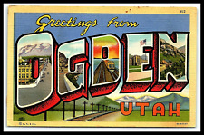 Ogden Utah Large Block Letter Linen Greetings Postcard          pc121 picture