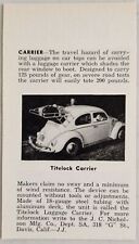 1962 Print Ad Titelock Luggage Carriers for Cars VW Volkswagen Beetle Davis,CA picture