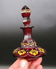Antique 19C Bohemian Moser Art Glass Ruby Red Cut Enameled 4.25